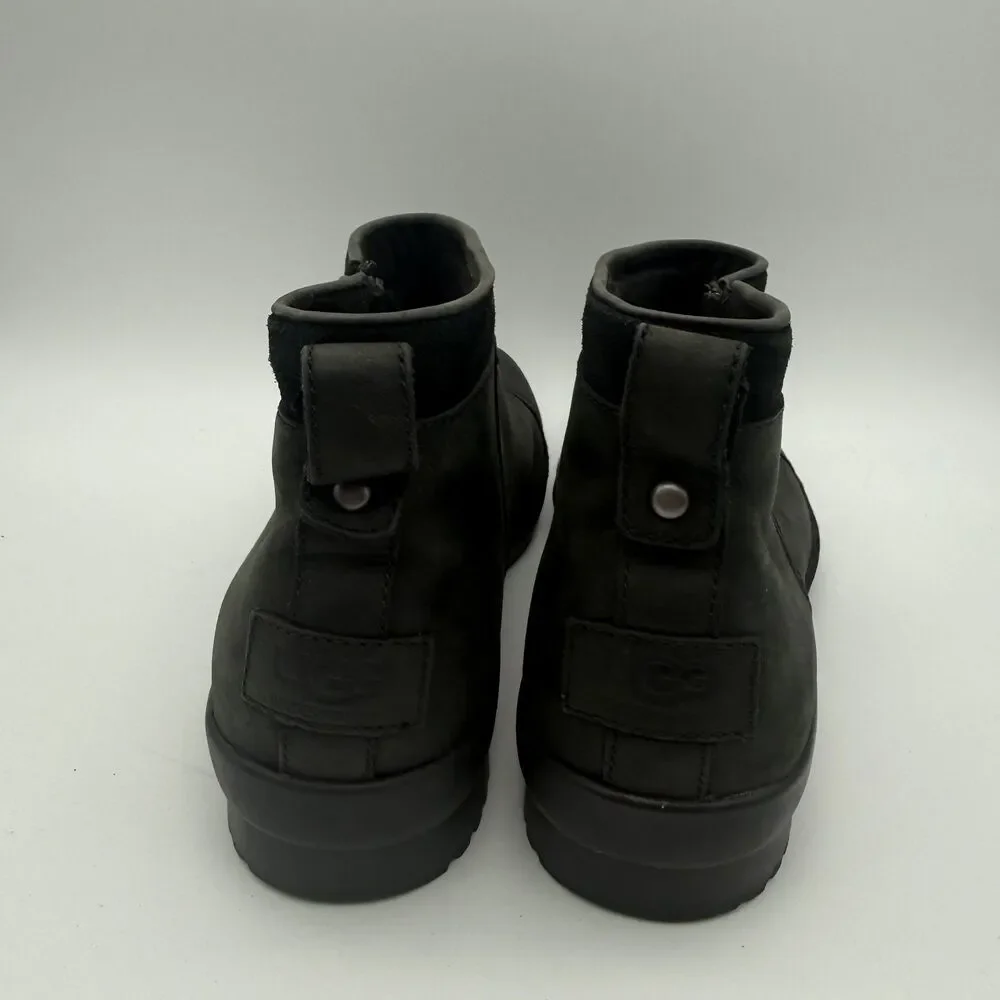 UGG Attell Waterproof Boots NEW Women's Sz 10 Shoes Black Leather Fur Lined